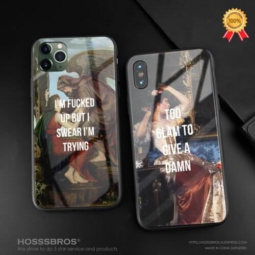 Famous words art painting pattern quotes soft silicone glass Phone case cover shell For iPhone 6 6s 7 8 Plus X XR XS 11 Pro max