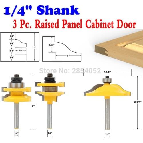 Raised Panel Cabinet Door Router Bit Set - 3 Bit Ogee - 1/4" Shank Woodworking cutter Tenon Cutter for Woodworking Tool
