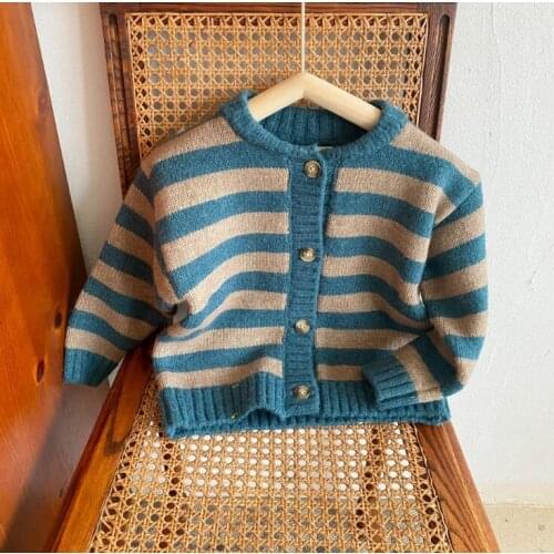 2021 new arrival girls boys knitted striped sweaters autumn full sleeve fashion kIds cardigan sweater