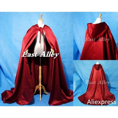 New Wine Long Hooded Cape Medieval Wedding Cape Bridal Cloak Satin Cape with Hood Handfasting