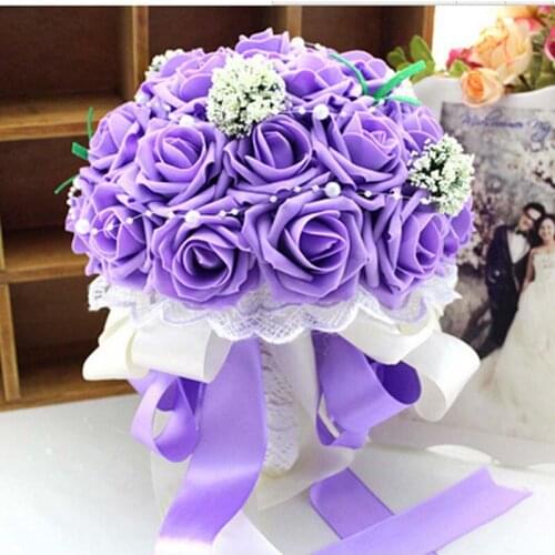 Wholesal Handmade PE Artificial Rose Flowers Wedding Bouquets Decorative Bride Bridal Crystal Accents Wedding Bouquet