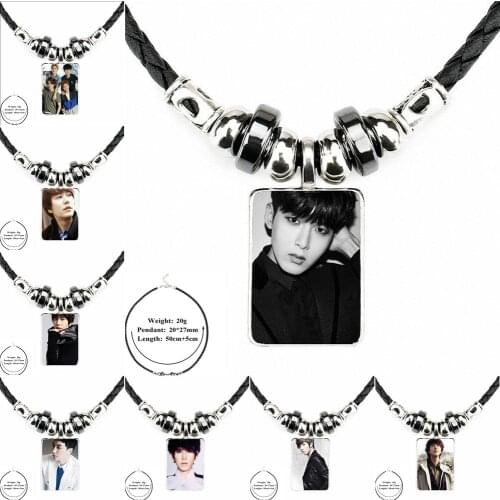 Super Junior Korean Idol Group For Unisex Black Leather Bead Pendant Necklace Jewelry Fashion Handmade Statement Necklace