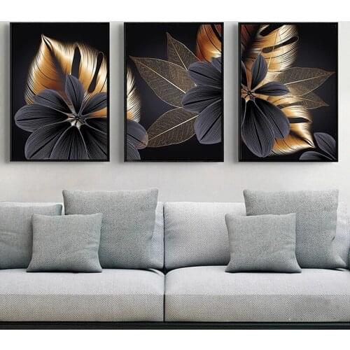 Plant Leaves Posters And Prints Gold Wall Art Canvas Print Black Abstract Art Painting Nordic Wall Picture For Living Room Decor