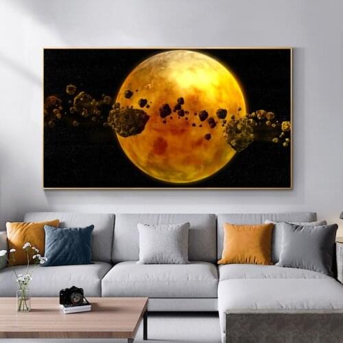 Canvas Print Posters HD Black And Golden Planet Living Room Wall Art Landscape Picture Modern Classical Decorative Paintings