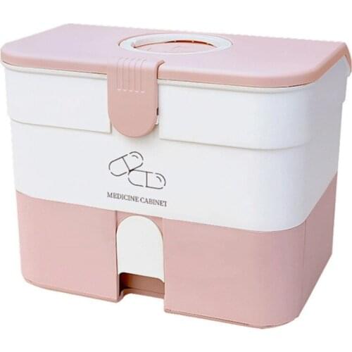 Plastic First Aid Storage Box Container Bin with Removable Tray and Portable Handle Family Emergency Medicine Kit Case Organizer