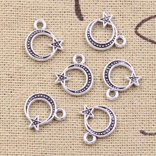 50pcs Charms Moon Star 12x11mm Antique Silver Color Pendants Making DIY Handmade Tibetan Finding Jewelry