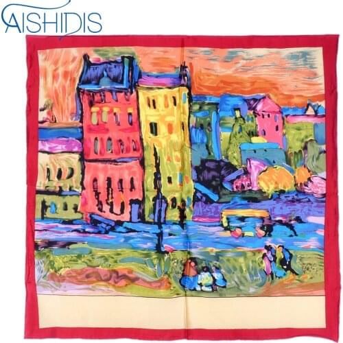 Headband Ladies Luxury Brand New Silk Square Scarf Collar Cool Wrap Print Works Wassily Kandinskys "Houses in Munich"