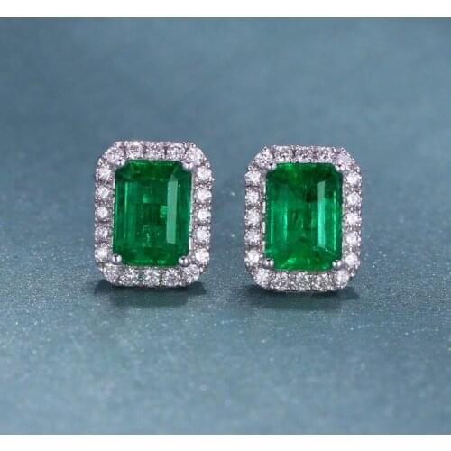 Dexule Square Lab Emerald Stud Earring 100% Real 925 sterling silver Jewelry Engagement Wedding Earrings for Women Bridal Gift