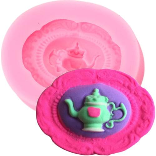 Teapot Shape Frame Silicone Mold Cake Decorating Tools Clay Resin Mould Cupcake Topper Fondant Molds Chocolate Gumpaste Moulds