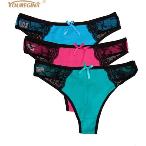 Womens Sexy G-strings Thongs Women Underwear Cotton Lace Panties Ladies Knickers Lingerie for Female 3 pcs/lot