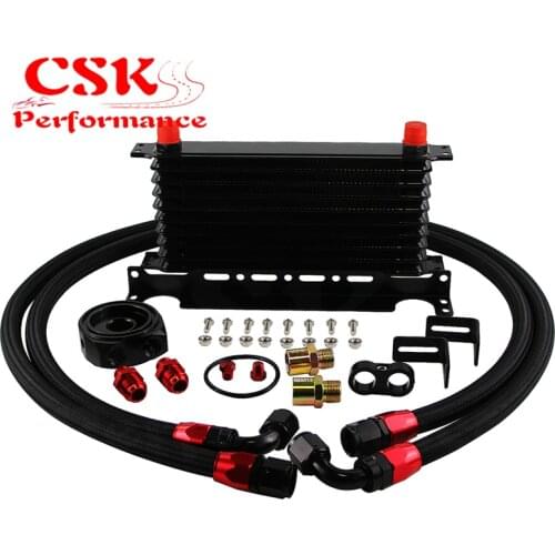 UNIVERSAL 10 ROW AN-10AN UNIVERSAL ENGINE TRANSMISSION OIL COOLER KIT 10 ROWS TRUST TYPE +FILTER ADAPTER ALUMINUM HOSE END
