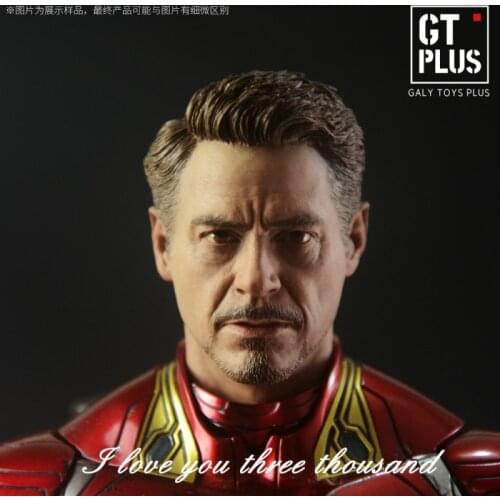 IN stock 1/6 Tony Stark Head Sculpt Model Long Neck Male Head Carving Fit 12'' Man Action Figure Body for Collection