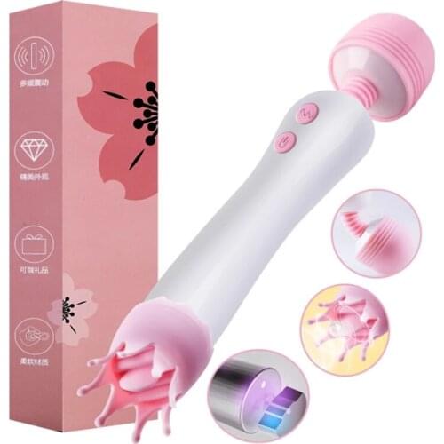 Vagina AV Stick Vibrator Clitoris Tongue Oral Licking Vibrating Double Head Magic Wand Sex Toys For Women Masturbator AV0070