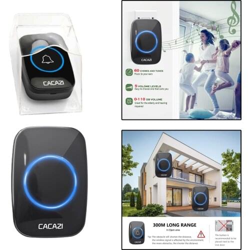 Waterproof Home Wireless Doorbell 300M Remote 60 Chimes 5 Volume EU Plug