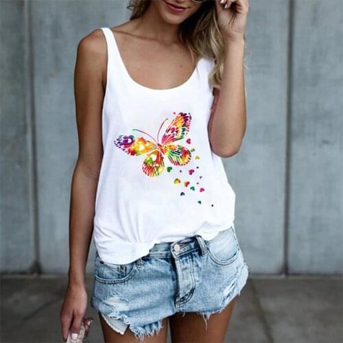 Color Butterfly Print Women Tank Tops 2021 Summer Loose Oversized Tank Top for Lades Clothes Loose White Vest Harajuku Shirt