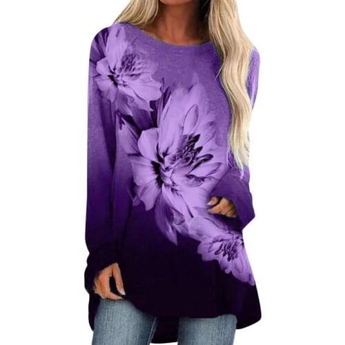Autumn Tops Women 2021 Contrast Color Print Round Neck Women Long Sleeve All Match Vintage T-shirt Streetwear Plus Size 3XL