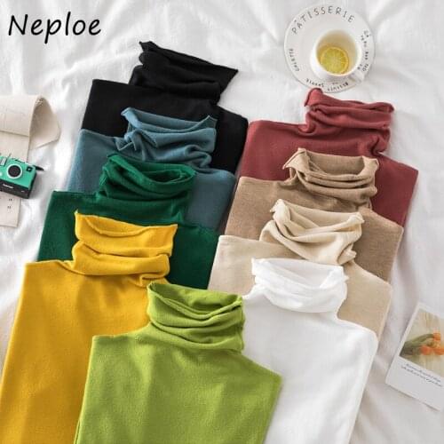 Neploe Long Sleeve Knitted Sweater Women Autumn and Winter 2021 New Slim Solid Pullover Turtleneck Womens Sweaters Top