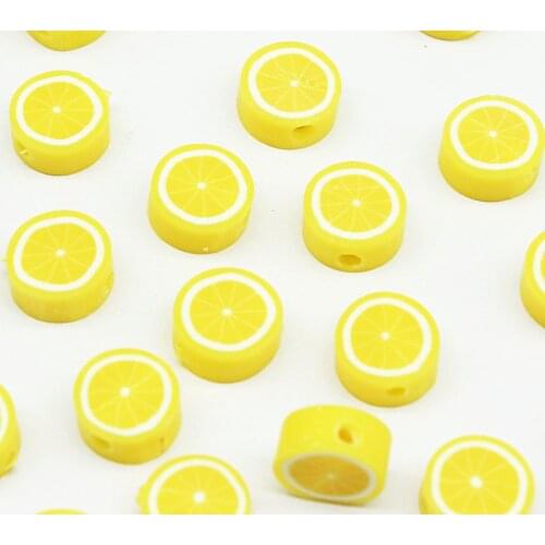 100pcs Polymer Clay Fruit Beads 10mm Yellow Lemon Handmade Polymer Clay accent beads