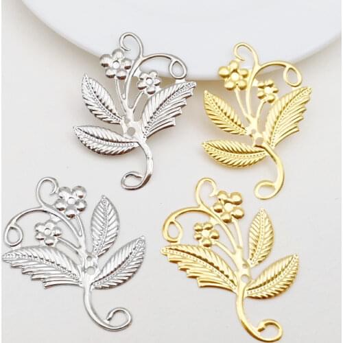 20 pieces/lot 36*51mm Antique bronze/Gold/White K color Metal Branch With holes Filigree Flowers Slice Charms DIY Components