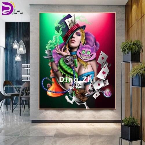 5d Diamond Embroidery Cartoon Sexy Girl Diamond Painting Full Drill Square/Round Mosaic Alice Cat Rabbit Animals Wall Decoration