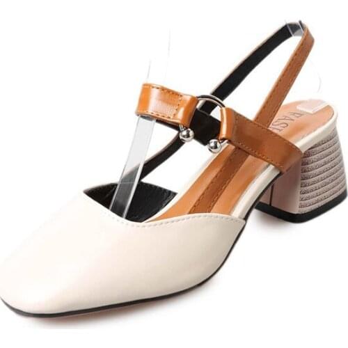 Baotou Sandals Female Summer 2019 New Square Head Thick With Retro Grandma Shoes Word Buckle Mary Jane High Heels