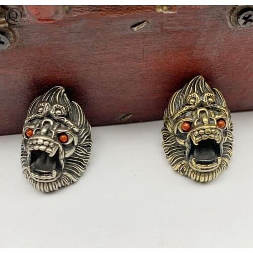 Pure Brass Anger Monkey King Beads Lanyard Keychain Pendant Paracord Umbrella Rope Bead DIY Bracelet Knife Handle Decoration