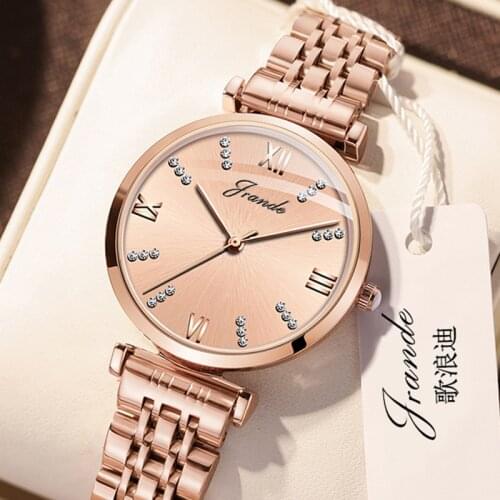 Grande Brand Fashion Stainless Steel Belt Quartz Womens Watch New Style Retro Simple Waterproof Womens Wristwatch 2021