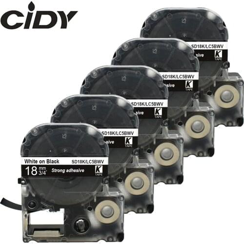 CIDY 5Pcs SD18KW/LC-5BWV SD18K for compatible KingJim 18MM White on black Label tape for Epson machine LW300 LW400 LW-600P SR150