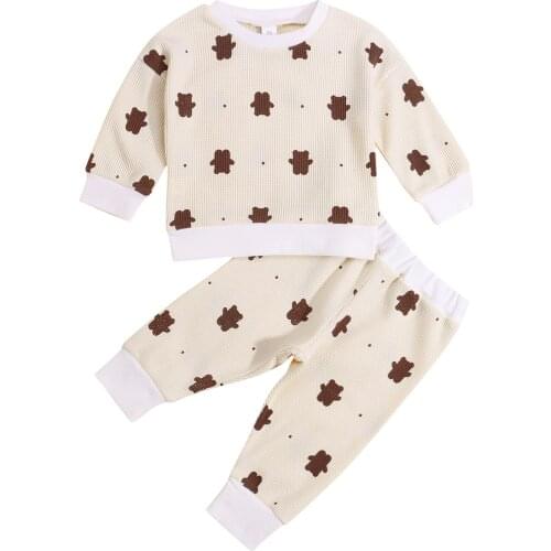 Childrens Clothing For Newborn 2021 Fashion Bear Print Long Sleeve Round Neck Pullover Trousers Baby Clothes For 0-24M Newborn