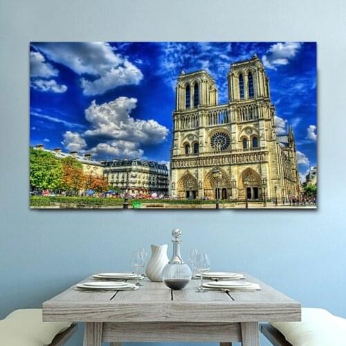 DIY colorings pictures by numbers with Church blue sky and white clouds picture drawing Relief painting by numbers framed Home