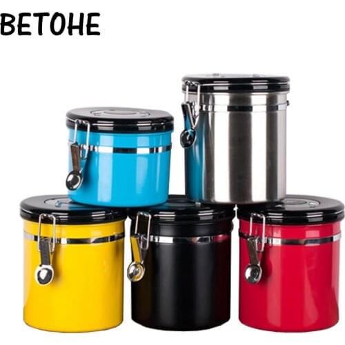 BETOHE Coffee Tea Sugar Storage Tanks Sealed Cans Coffee Canister Airtight Stainless Steel Vacuum Seal Storage Bean Container