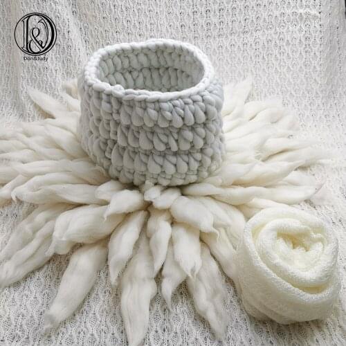 Don&Judy New 4pcs/set 150x100cm Backdrop + Basket + Dia 65cm Blanket + 150x40cm Wrap Newborn Blanket Background Photo Shoot Prop