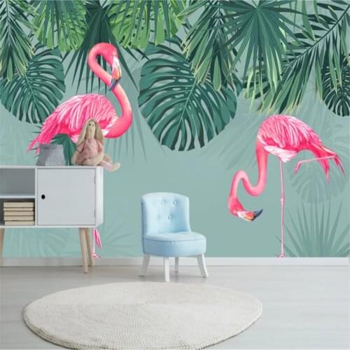 Custom Mural Wallpaper Tropical Rainforest Flamingo Background Wall Painting