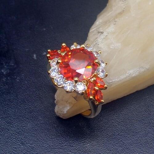 Gemstonefactory Jewelry Big Promotion Single Unique Yellow Gold Plated Red Garnet Women Men Gifts Band Rings 8# 20212975