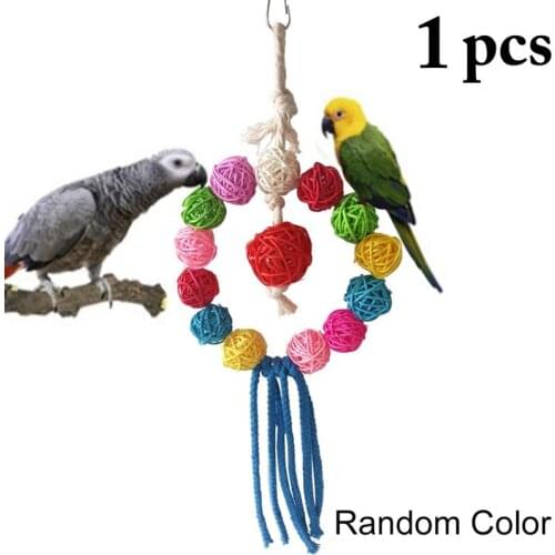 Parrot Cage Toy Hanging Interactive Colorful Rattan Ball Bird Swing Toy Bird Ring Perch Bird Climbing Toys Cage Decor Toy