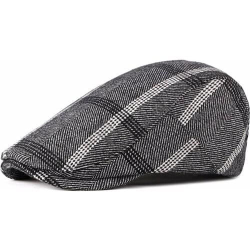 British Cotton Men Cap Berets Spring Winter Male Wool Hats Flat Lvy Cap Classic Vintage Striped Beret Cap Casual Fashion Gift