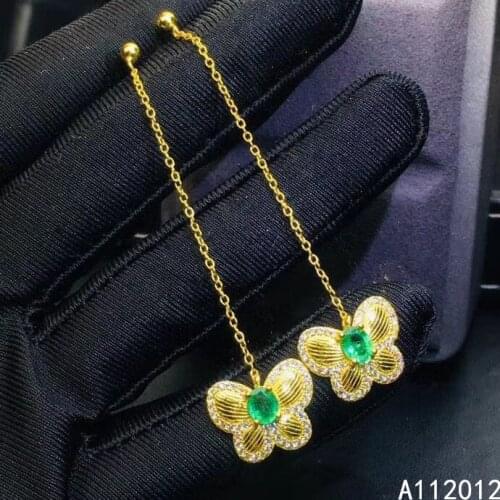 KJJEAXCMY fine Jewelry 925 Sterling Silver Natural emerald Girl new classic earring eardrop Support Test Chinese style