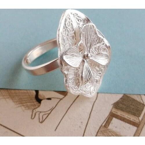 Lotus Leaf 999 Sterling Silver Accessories Women Rings Adjustable Finger Ring Female Big Boho Handmade Luxury Jewelry Bohemian