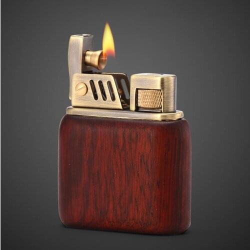 Personality creative lighter Kerosene lighter rosewood retro solid wood cigarette cigar igniter pure copper wood high quality
