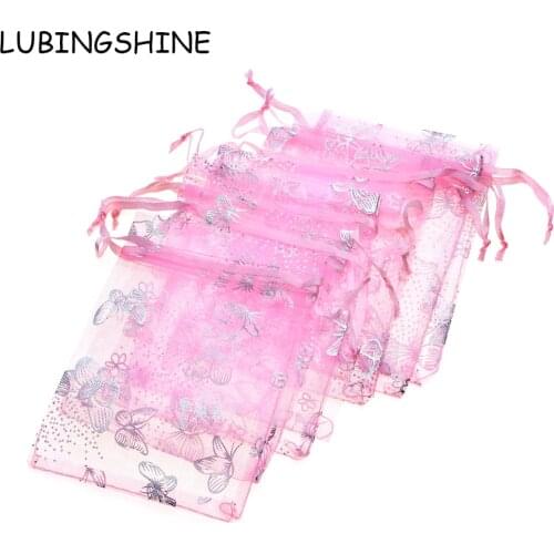 LUBINGSHINE Wholesale 50PCS Organza Bag Butterfly Design Wedding Pouches Jewelry Packaging Bags Mix Color 7x9 9x12 10x15 13x18cm