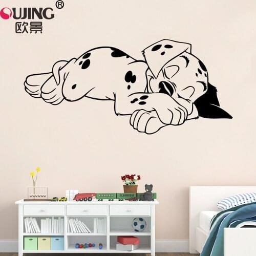 Cartoon Cute Sleeping Tabby Dog Wall Stickers For Kids Baby Rooms Wallpaper Home Decor Bedroom Art Mural Children Gifts Poster