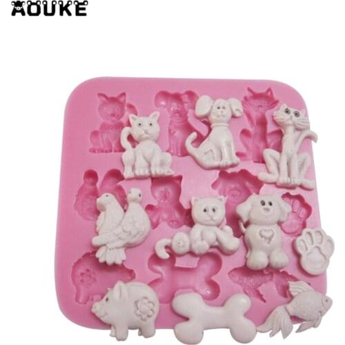 Cartoon Animals Cats&Dogs&Bone Shape Fondant Cake Silicone Mold Pastry Chocolate Mould Candy Ice Cube Molds DIY Baking Tools