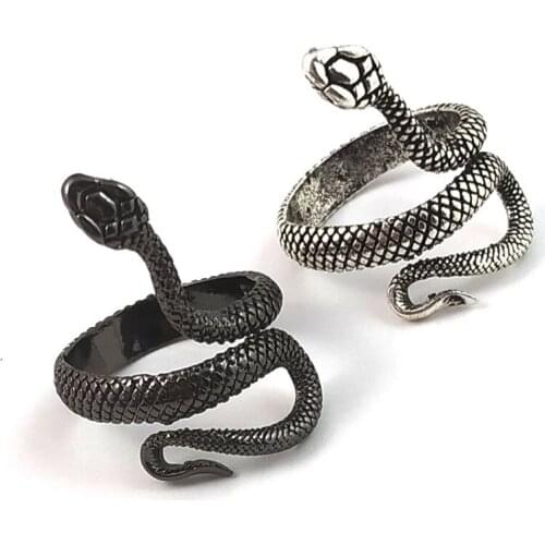 Retro Punk Personality Snake Ring with Silver Color Adjustable Opening Ring Mens and Womens Fashion Animal Ring Jewelry