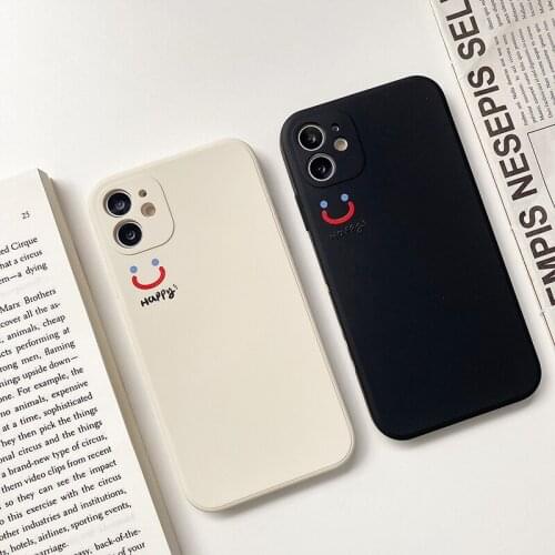 Liquid silicone Happy smile face Soft Case For iphone 12 11 Pro Max 12Mini X XS MAX XR SE 2020 7 8 Plus Skin feels Phone Cover