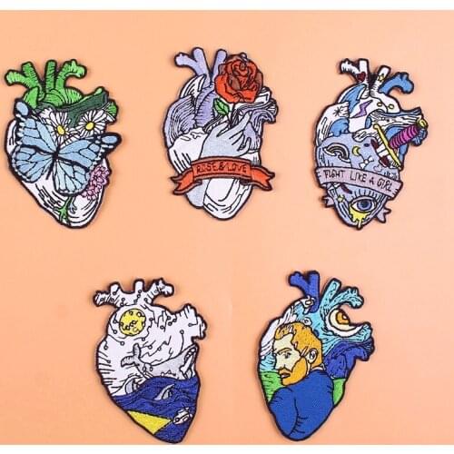 Pulaqi Van Gogh Patches For Clothing Heart Flowers Patch Stripes Wilderness Waves Embroidered Stickers For Clothes DIY Appliques
