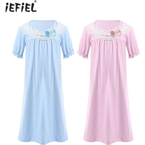 4-12 Yrs Child Girls Summer Nightgown Sleepwear Cotton Short Sleeve Sleeping Dress Kid Princess Nightwear Robe Casual Nightdress