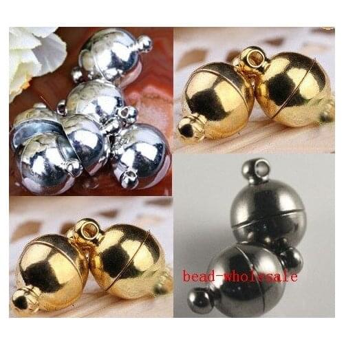 OMH wholesale Free Ship 6mm & 8mm for choose 10 Sets & golden & Black Round Ball Magnetic Clasps Charms OMH34