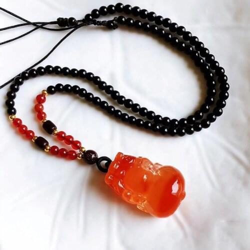 Wholesale Red Natural Crystal Pendant Hand Carved Pixiu With Sweater chain Necklace Lucky for Women Men Fashion Jewelry