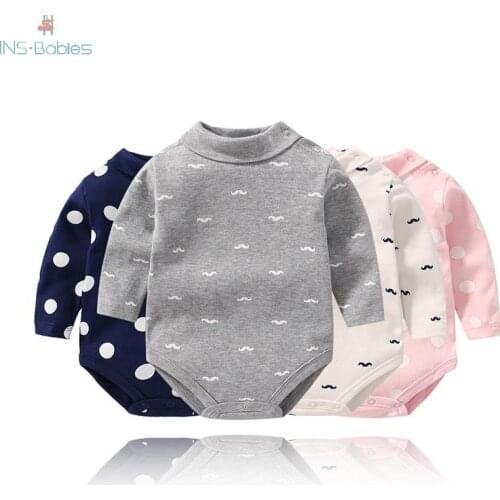 Newborn Baby Autumn Cotton Long-sleeved High-necked Bottoming Triangle Clothes Baby Bag Fart Clothing Climbing Bodysuit Pajamas