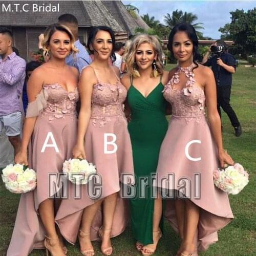 High Low Dusty Rose Bridesmaid Dresses Backless Lace Satin Plus Size Wedding Guest Dress Customize Maid Of Honor Gowns Cheap